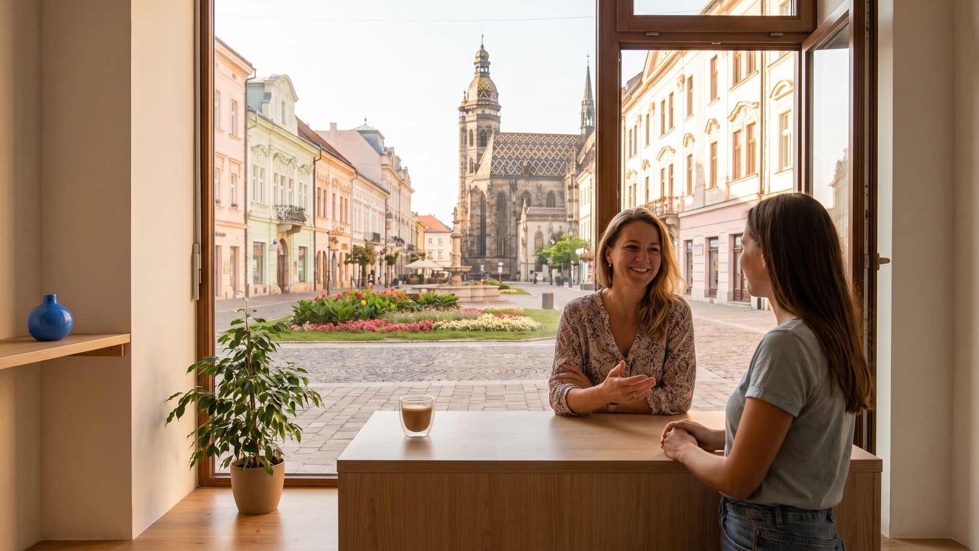 Recepčná s úsmevom odpovedá na otázku zákazníka